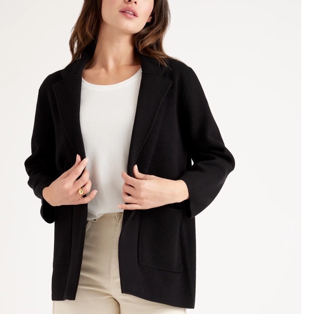 QUINCE 100% Organic Cotton‎ Knit Blazer In Black Size Medium